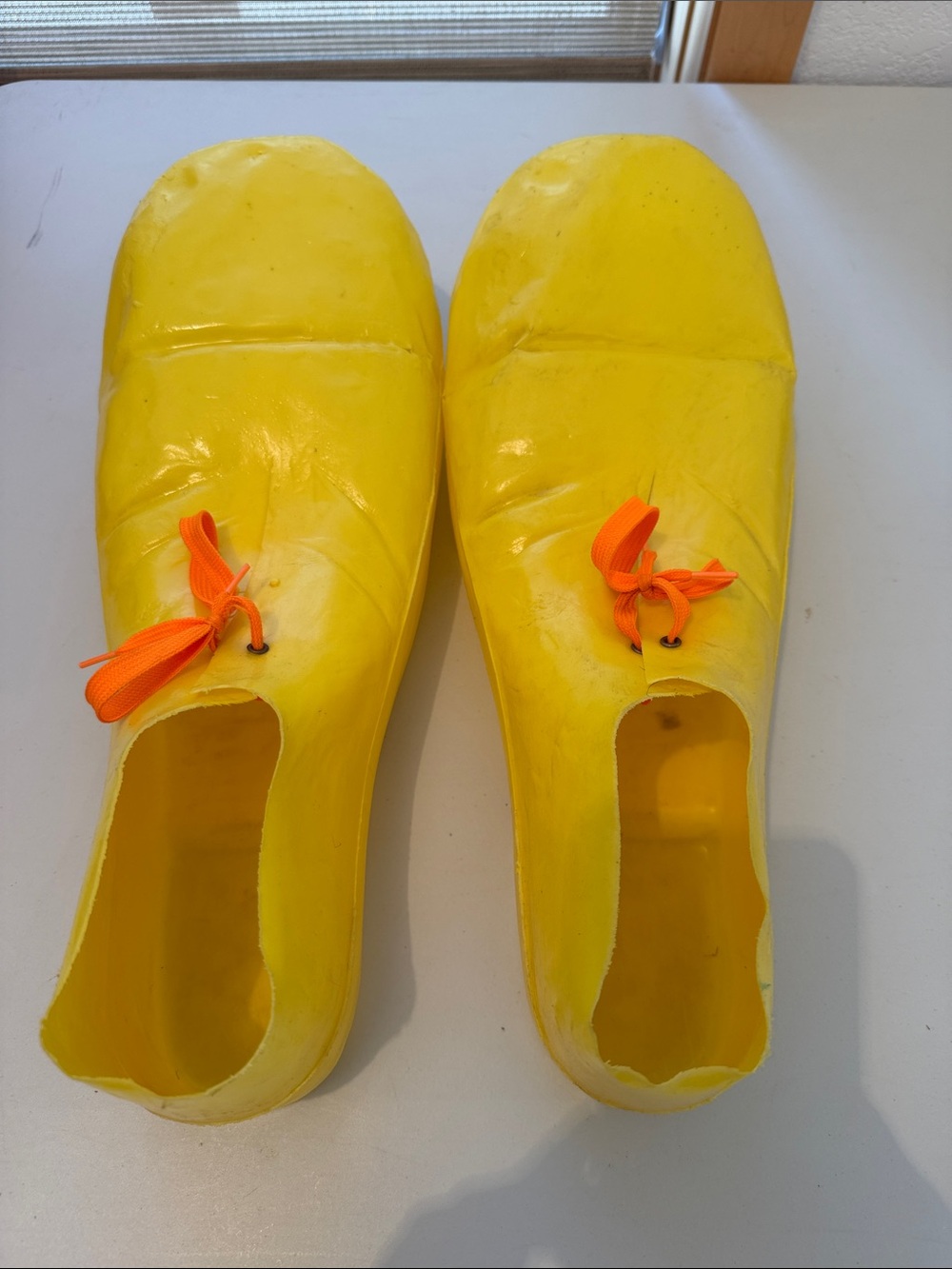 Plastic Clown Shoes Bright Yellow with Orange Laces